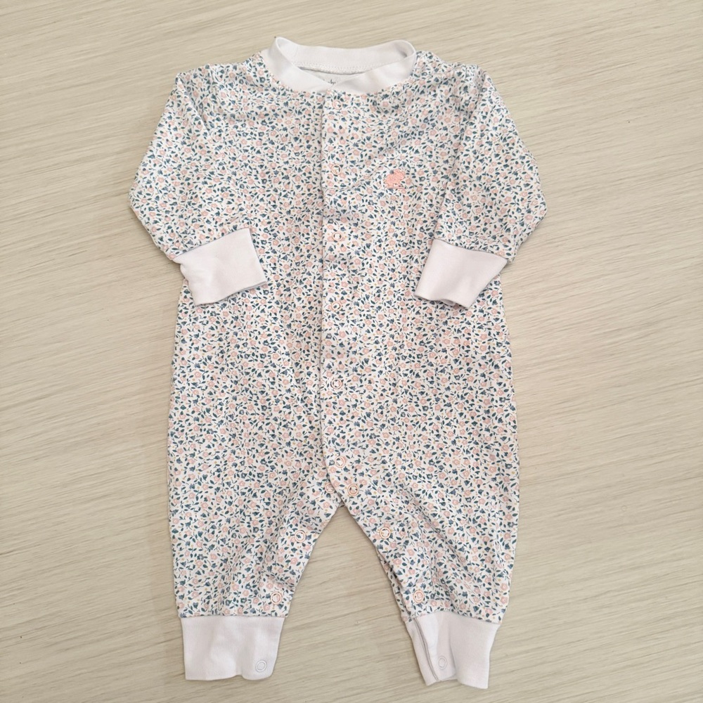 babycottons Floral Print Footie in Pink and White, blue size 3 months EUC